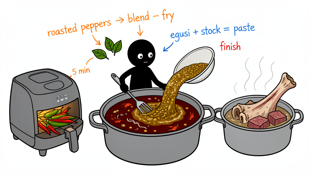 Egusi soup with cow leg and roasted peppers