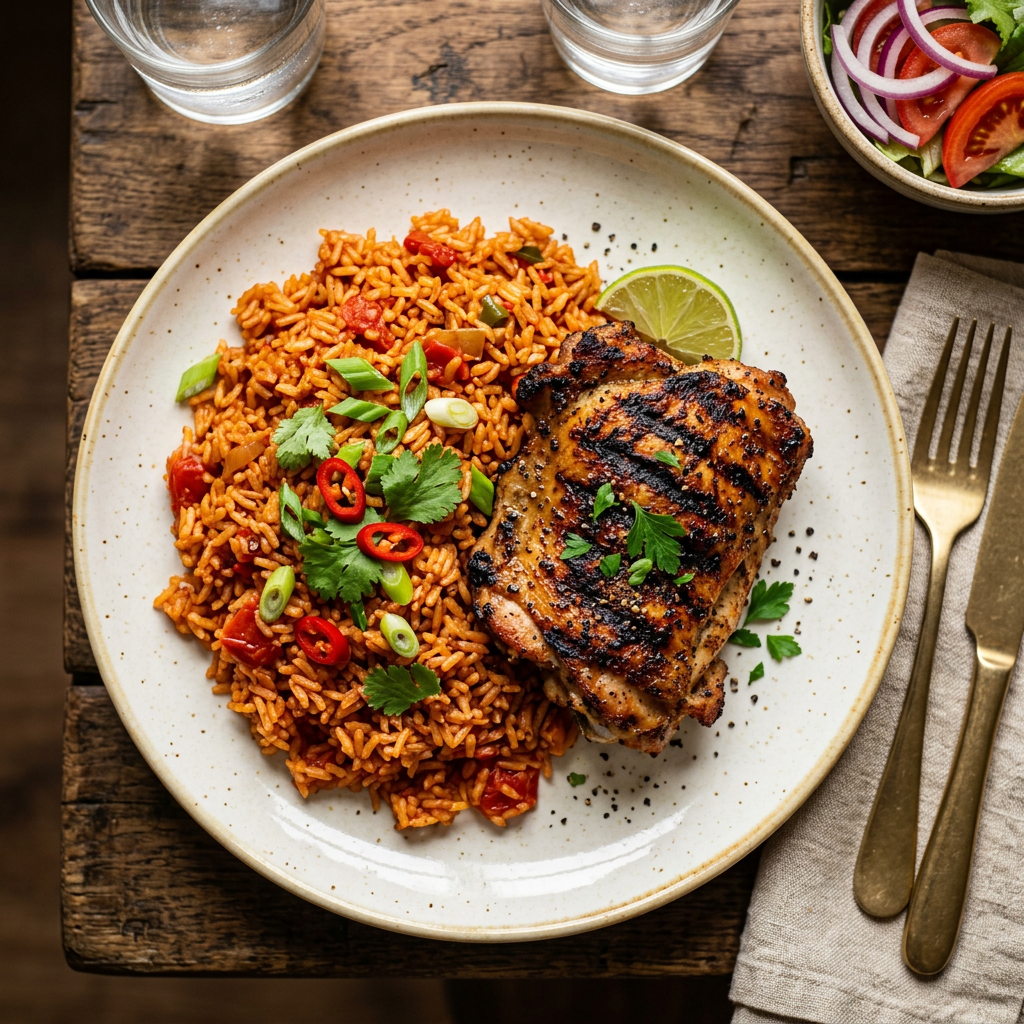 Jollof rice with gizdodo and turkey